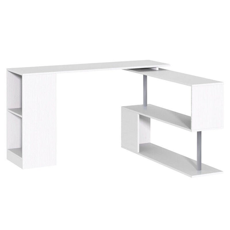 White Versatile Office: 55" 360° Rotating L-Shaped Desk with Storage