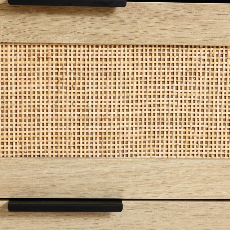 LuxenHome Black and Brown Wood 6-Drawer Rattan Dresser