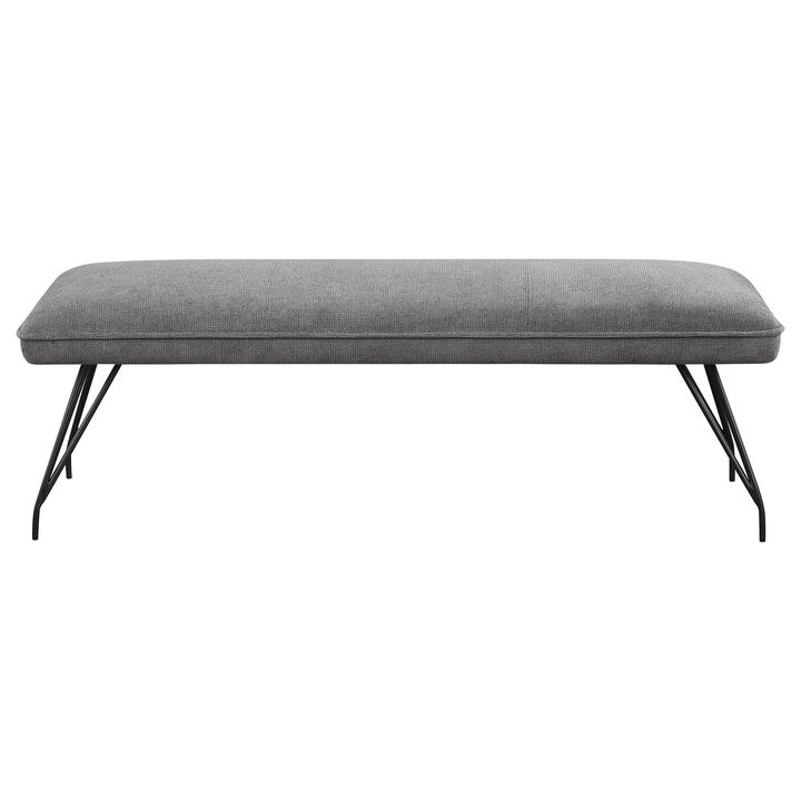 Donne Dining Bench Gray Fabric and Foam Cushion, Metal Legs, 58 Inch - Benzara