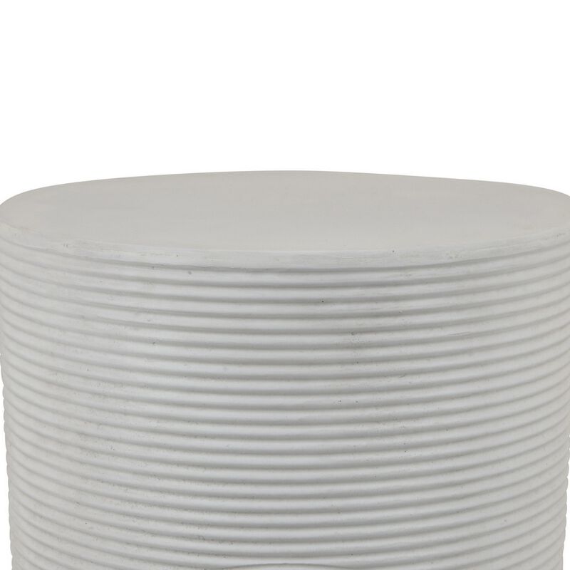Plant Stand Table, Carved Detail Patterns, White Resin, Round 18 Inch - Benzara