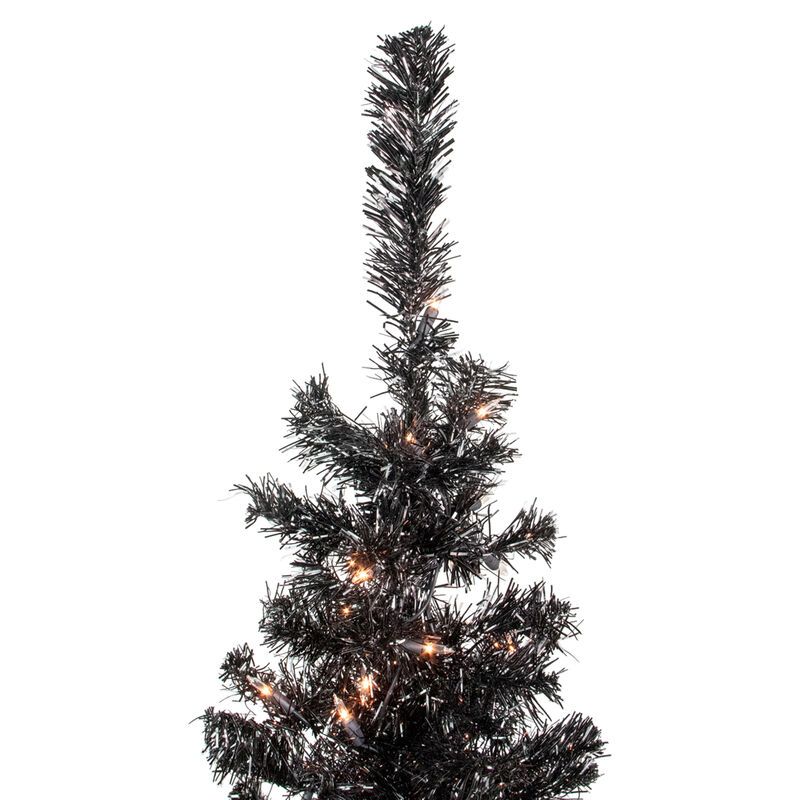 4' Pre-Lit Black Artificial Tinsel Christmas Tree  Clear Lights