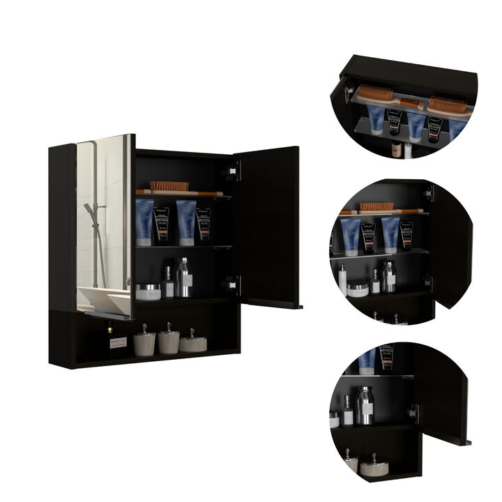 Jaspe Mirror Cabinet, Three Internal Shelves, One Open Shelf, Double Door Cabinet