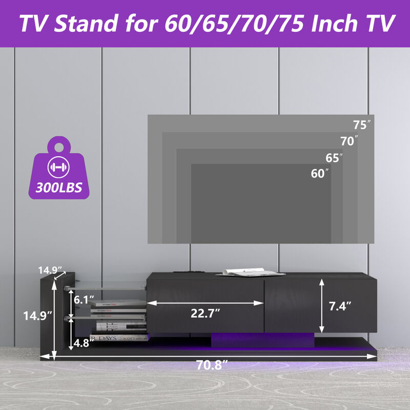 TV Console With Storage Cabinets, 16 4 Modes Changing Lights Remote Rgb LED TV Stand