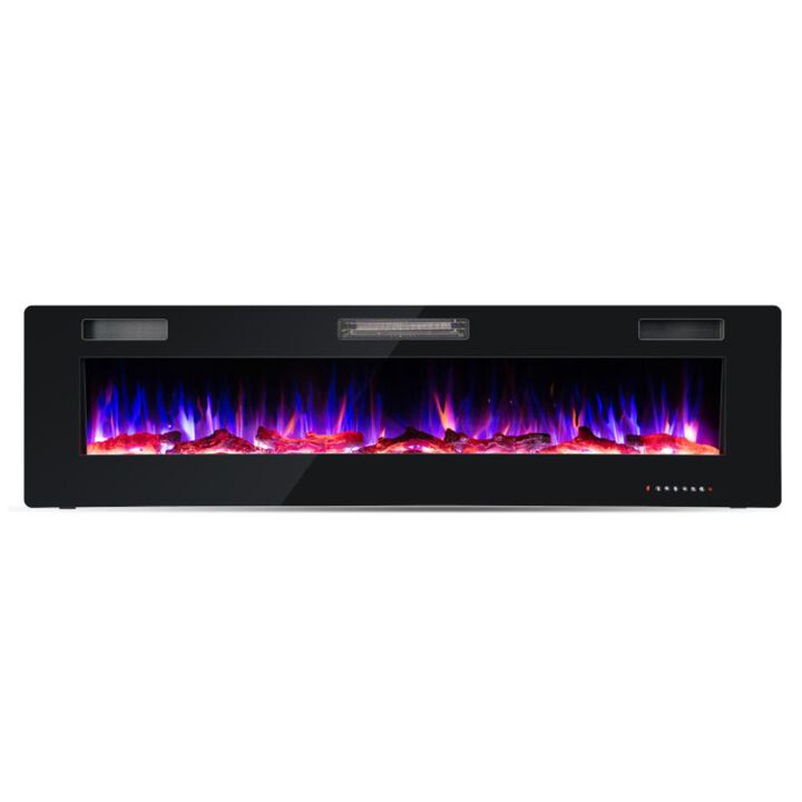 Hivvago 68 Inch Ultra-Thin Electric Fireplace Recessed Wall Mounted with Crystal Log Decoration