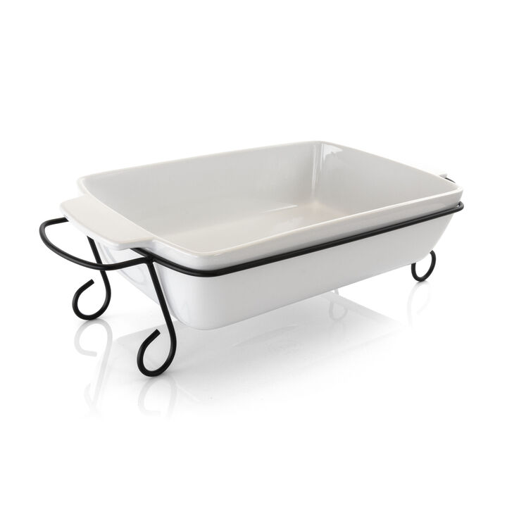 Gibson Elite 2 Piece Rectangle 15.5 Inch Stoneware Bakeware with Metal Rack