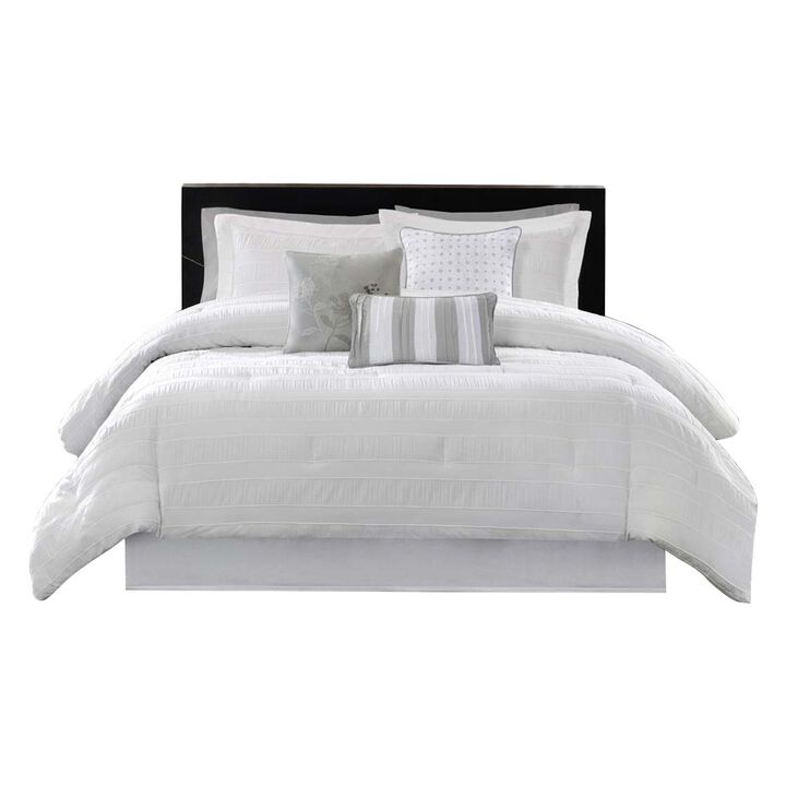 Gracie Mills Doyle Modern 7-Piece Wrinkle-Texture Stripe Comforter Set - Queen