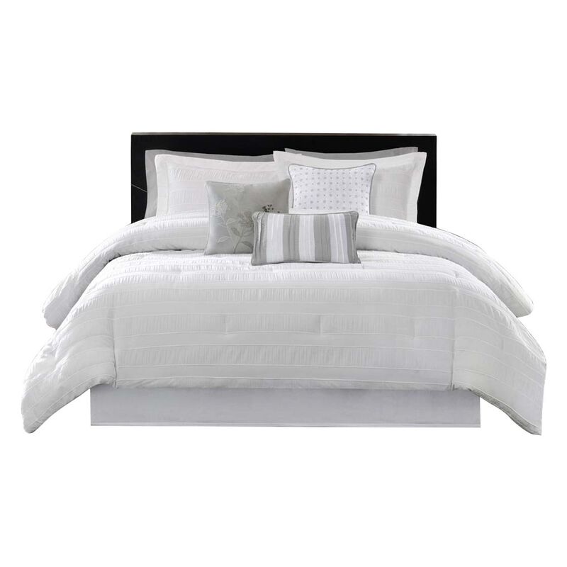 Gracie Mills Doyle Modern 7-Piece Wrinkle-Texture Stripe Comforter Set - Queen