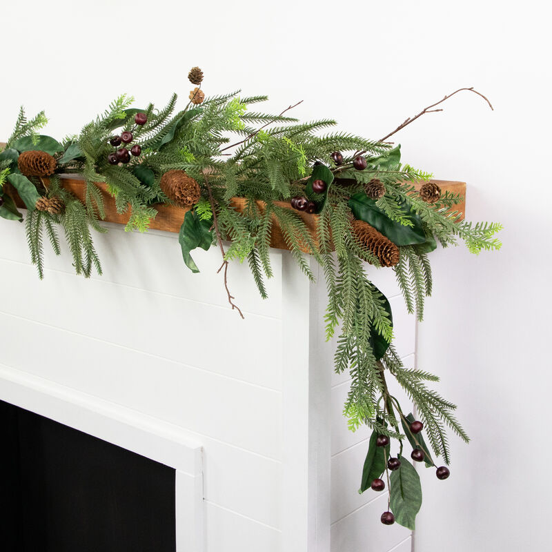 6' Mixed Foliage with Pine Cones and Berries Christmas Garland  Unlit