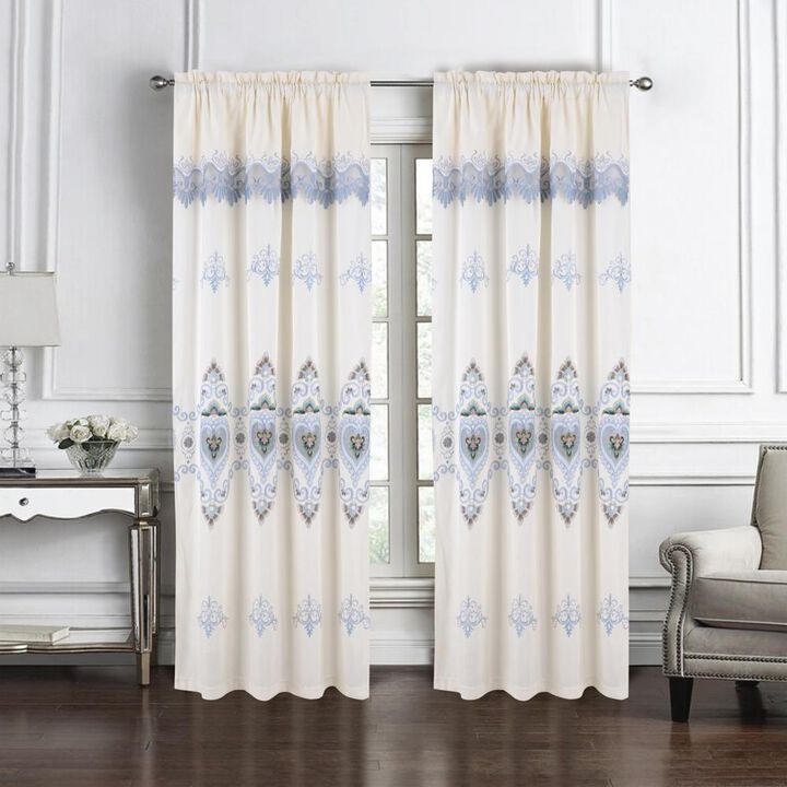 RT Designers Collection Bonnie Macrame Rod Pocket Room Darkening Curtain Panels for Living Room 52" x 84" Beige