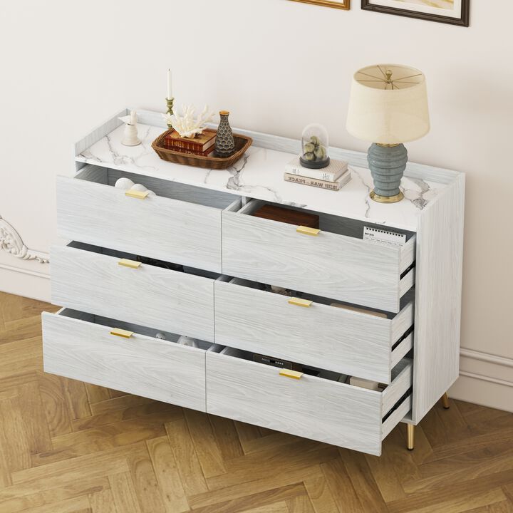 6-drawer marble top dresser, modern white cabinet