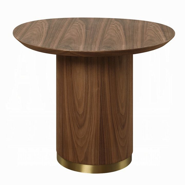 Iliana Side End Table, 21 Inch Oval Top, Round Pedestal, Walnut Brown - Benzara
