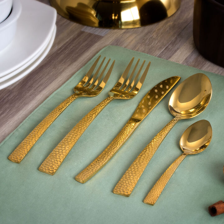 MegaChef Baily 20 Piece Flatware Utensil Set, Stainless Steel Silverware Metal Service for 4 in Gold