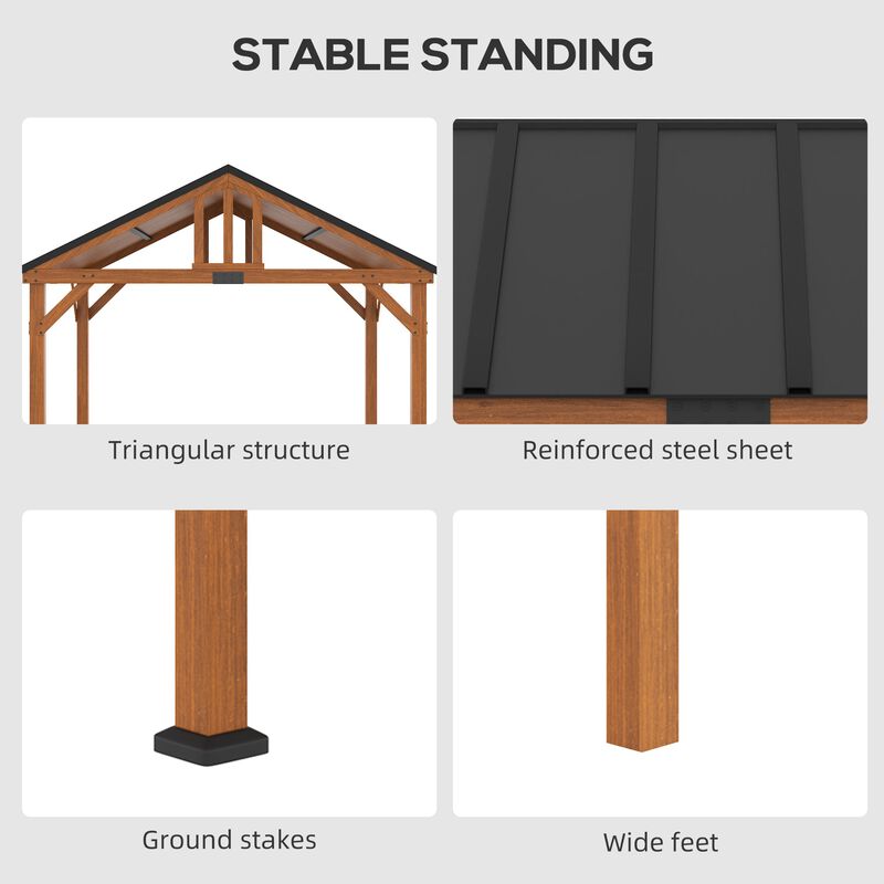 Brown Garden Pavilion: 12'x11' Hardtop Gazebo with Wooden Frame