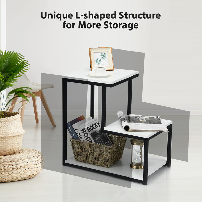 3-Tier Ladder-Shaped Chair Side Table with Storage Shelf