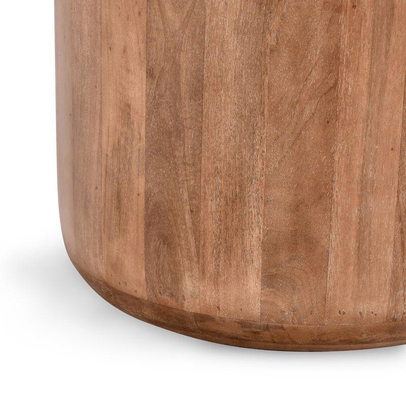 Yari Round Side End Table, White Marble Top, Brown Mango Wood 22 Inch - Benzara