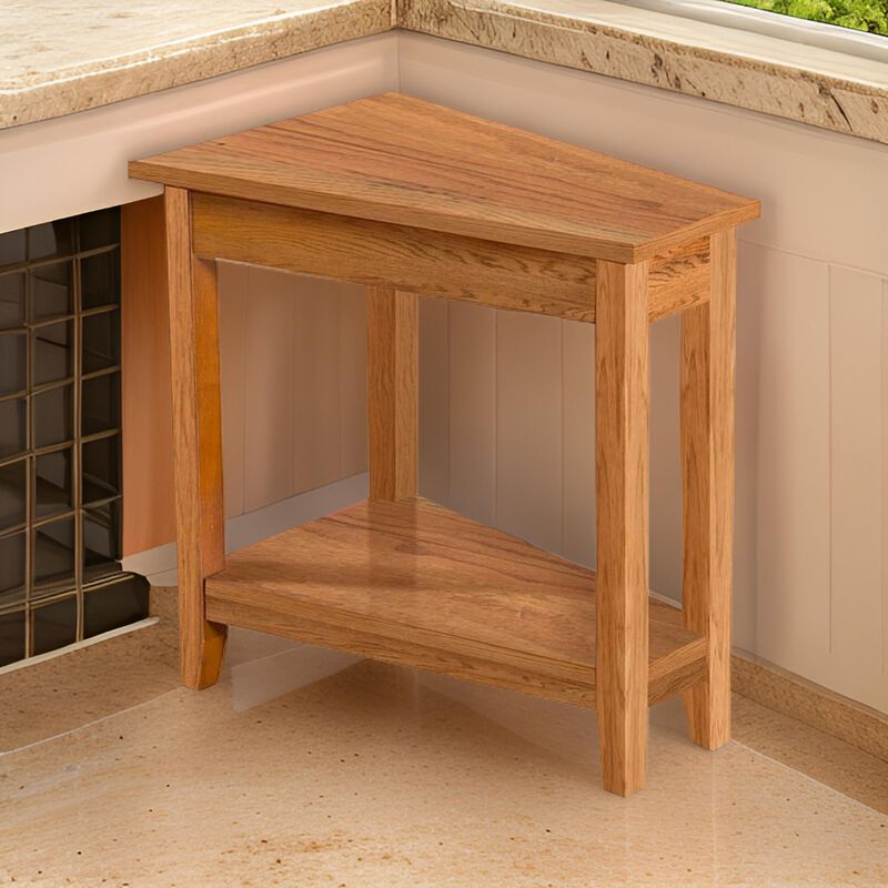 Marv Chairside Table, Shelf, 24 Inch Angled Oak Brown Mahogany Wood - Benzara