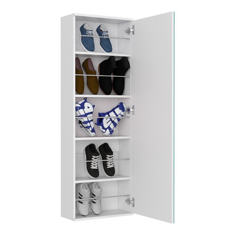 Wall Mounted Shoe Rack With Mirror Chimg, Bedroom, White