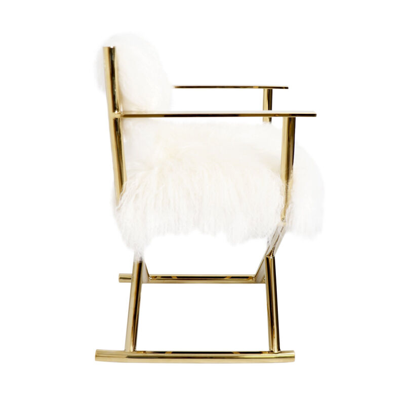 Pasargad Home Paris Love Mongolian Fur Director's Chair, Ivory