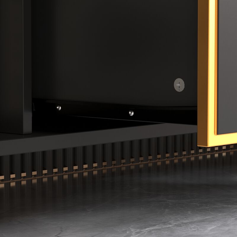 FUFU&GAGA Modern 4-Drawer Storage Cabinet with Gold Accents, Adjustable Shelves, Black Finish (63" W x 36.6" H x 15.7" D),Black