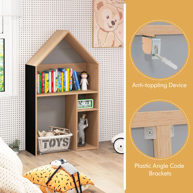2-in-1 Kids House-Shaped Table and Chair Set-Grey
