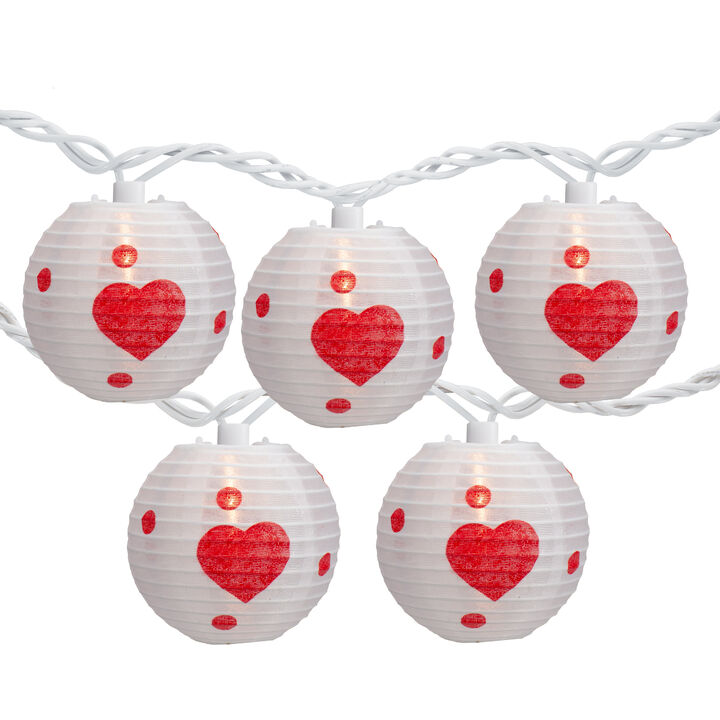 10-Count White and Red Heart Paper Lantern Valentine's Day Lights  8.5ft White Wire