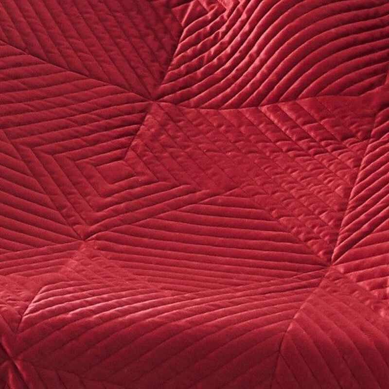 Ahab 50 x 60 Inch Quilted Throw Blanket with Fill, Dutch Velvet Face, Red - Benzara