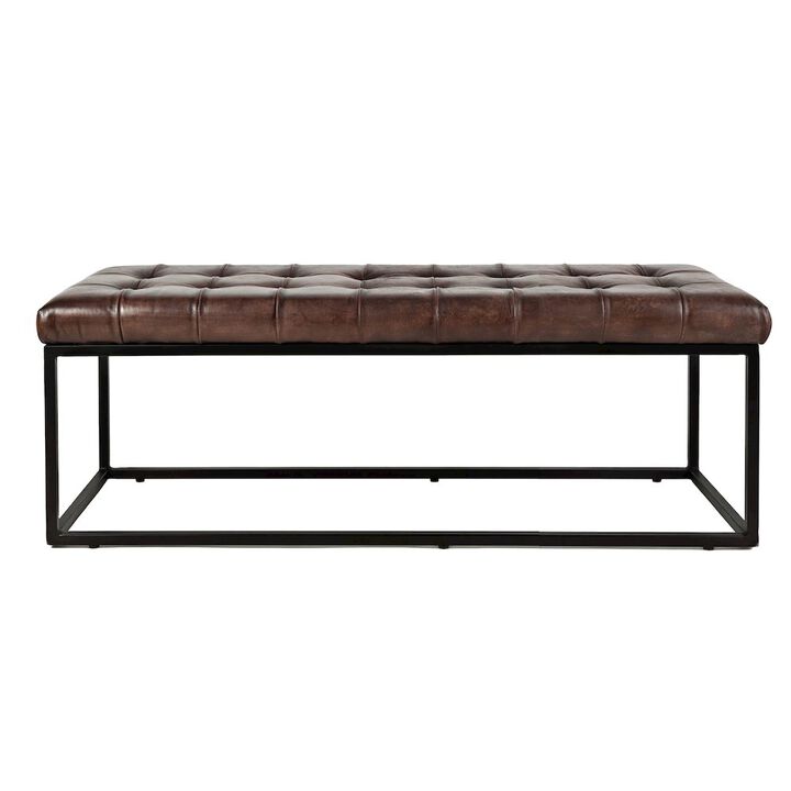 Jofran Global Archive 50 Genuine Distressed Leather Mid-Century Modern Ottoman Bench