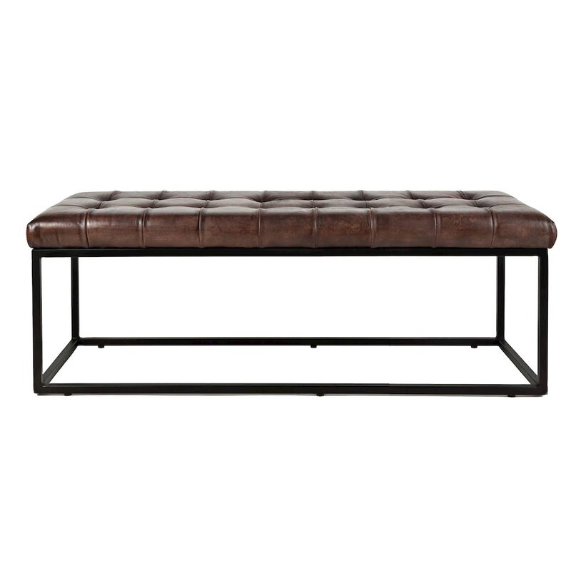 Jofran Global Archive 50 Genuine Distressed Leather Mid-Century Modern Ottoman Bench