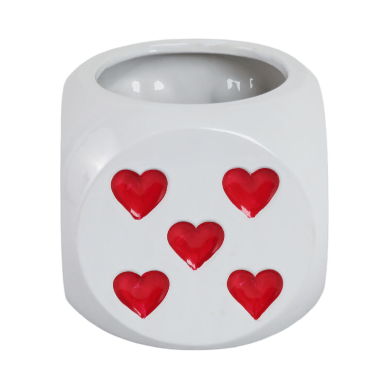 6" Dice Planter, White/red