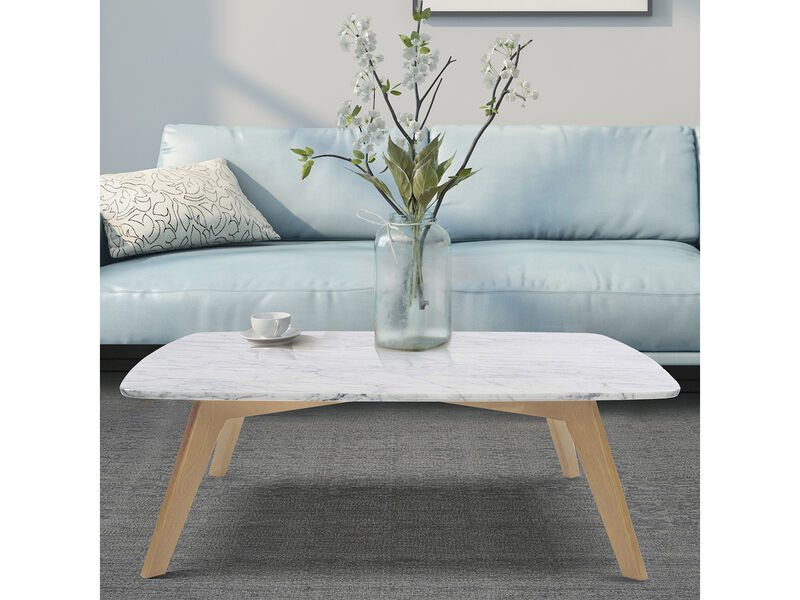 Vezzana 31" Square Italian Carrara White Marble Coffee Table with Legs