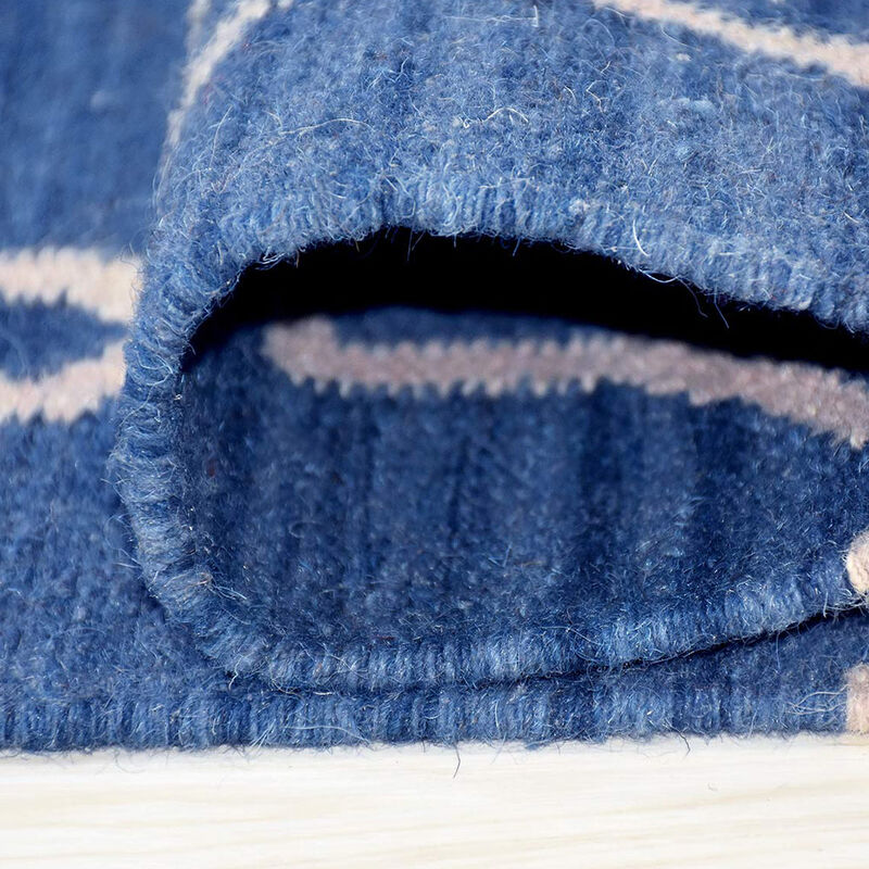 RUGSOTIC CARPETS HAND WOVEN FLAT WEAVE KILIM WOOL ECO-FRIENDLY AREA RUGS  - 4'x6', Rectangle Shape, Blue White Color, Contemporary Modern Design, Low Pile Handmade Rugs for Living Room (D00129)