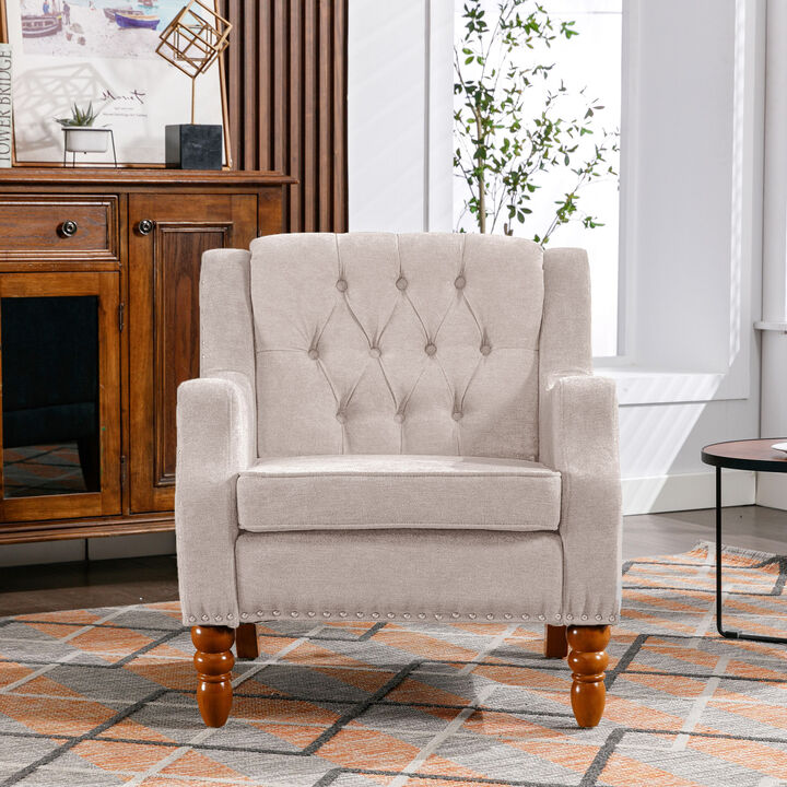 Merax Button Tufted Linen Upholstered Accent Chair