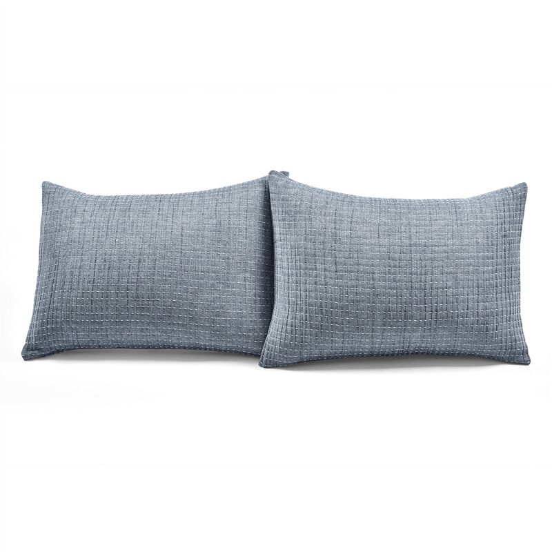 Hivvago King Size 3 Piece Reversible Woven Cotton Quilt Set in Navy Cream