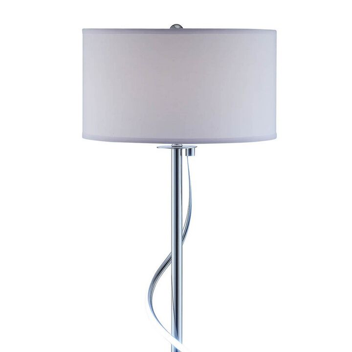 Jame 59 Inch Floor Lamp, Drum Shade, Accent Round Metal Base, Chrome-Benzara