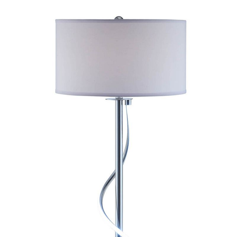 Jame 59 Inch Floor Lamp, Drum Shade, Accent Round Metal Base, Chrome-Benzara