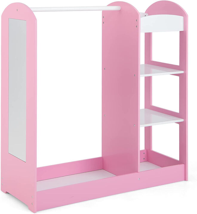 Kids Dress-Up Storage Organizer with Mirror – Costume Rack for Playroom & Bedroom