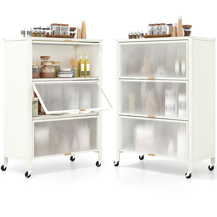 4-Tier Kitchen Bakers Rack with Flip Doors and Storage Shelves
