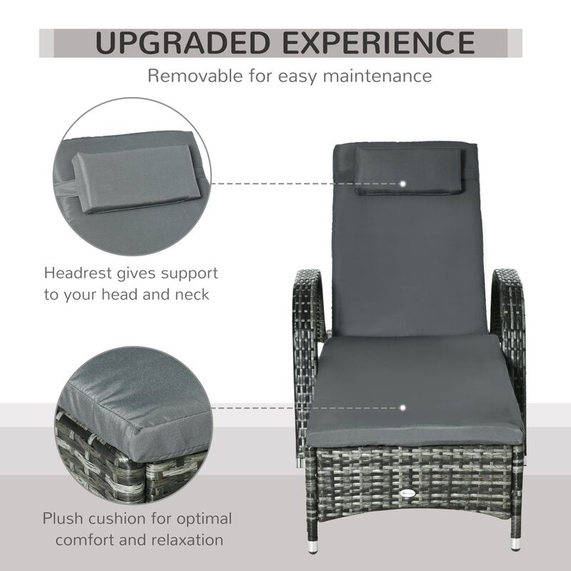 Mixed Grey Leisure: Patio Wicker Chaise Lounge with Adjustable Back