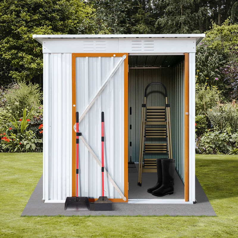 Metal Garden Sheds 5FTx4FT Outdoor Storage Sheds White+Yellow