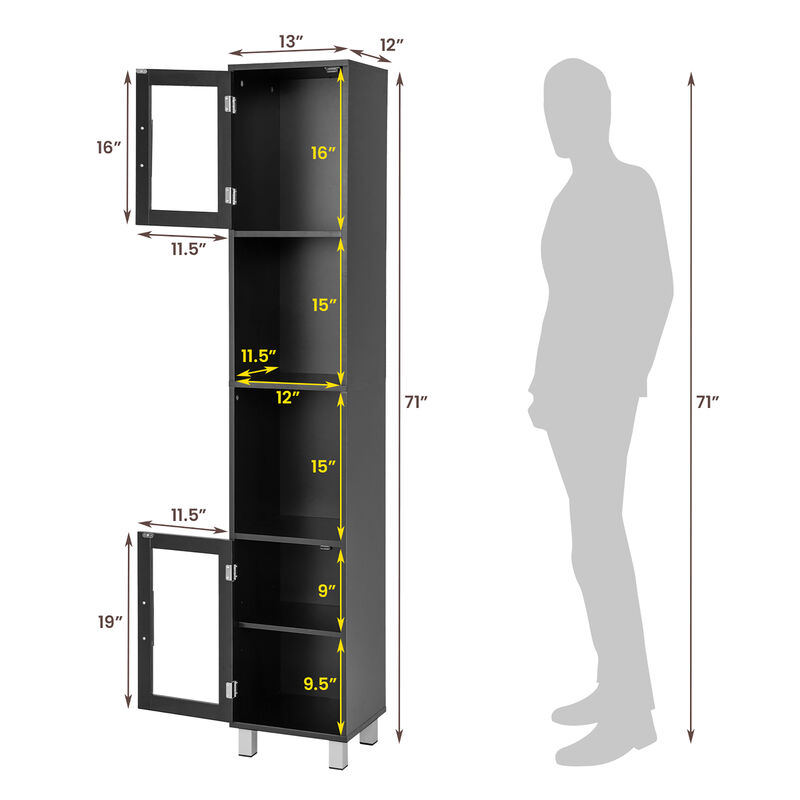 Costway 71'' Tall Tower Bathroom Storage Cabinet Organizer Display Shelves Bedroom Grey