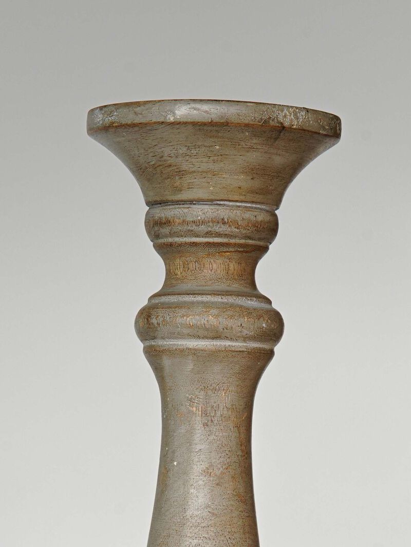 Traditional Gray Wash Eco-friendly Handmade Mango Wood Set Of One 12" Pillar Candle Holder BBH