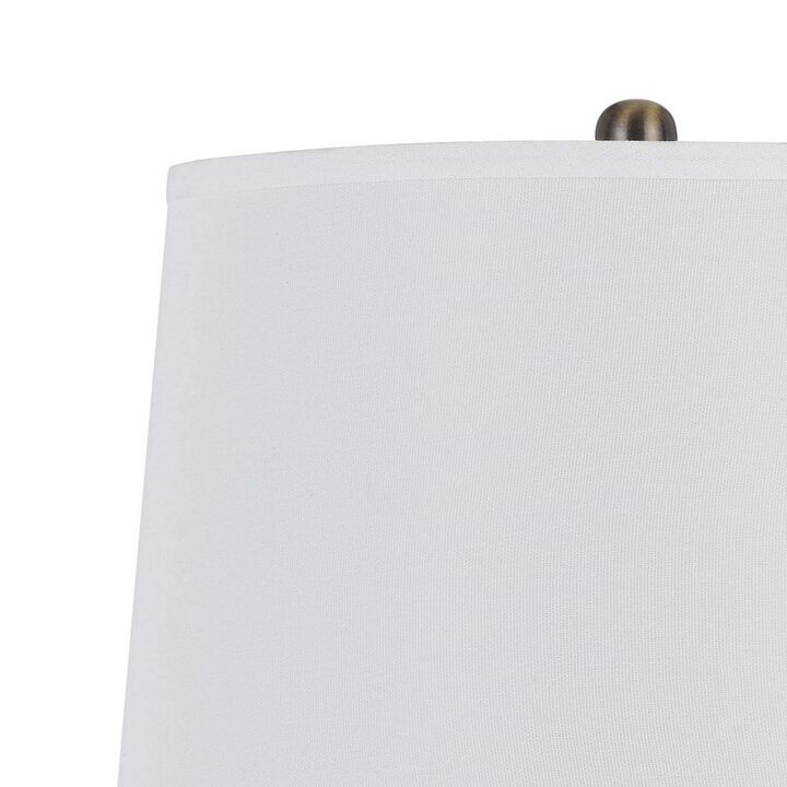 31 Inch Table Lamp Set of 2, White Shade, Tapered Glass Body, Metal Base - Benzara