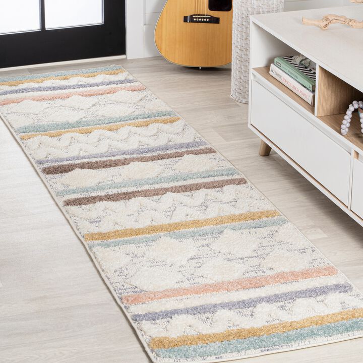 Faiza Moroccan Striped Geometric High-Low Area Rug