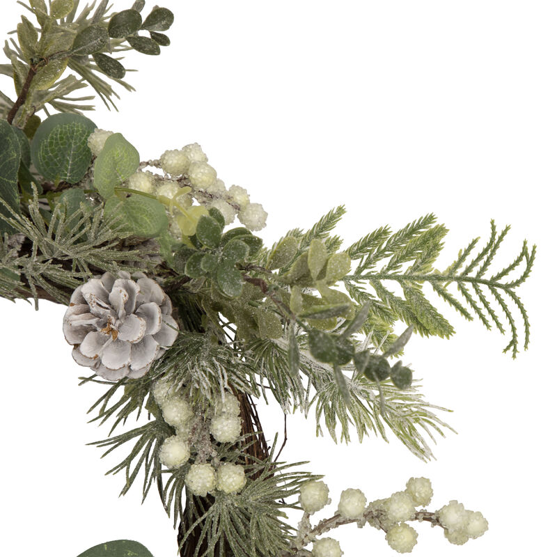 White Berry  Eucalyptus and Pinecone Christmas Wreath  20-Inch  Unlit