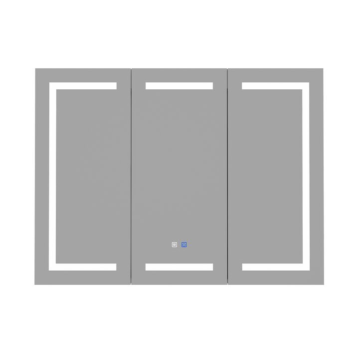 FUFU&GAGA LED Bathroom Mirror Cabinet with Independent Defogging and Adjustable Shelves (47.2" W x 35.4" H x 15.7" D), White