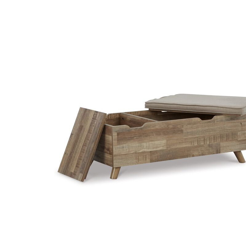 Gimi Storage Bench, Light Brown Wood, Beige Polyester Foam Cushion, 39 Inch - Benzara