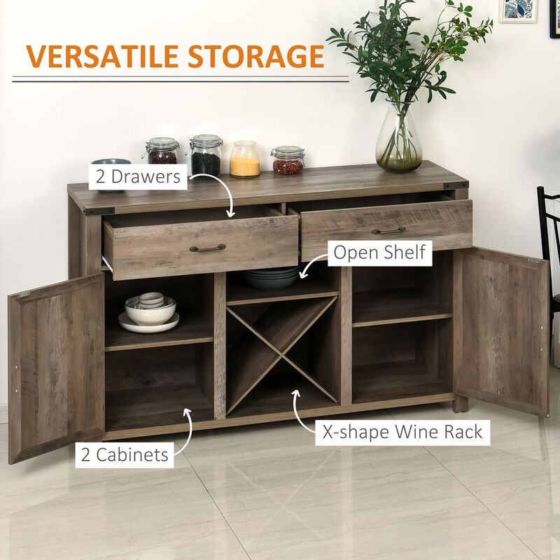 Antique Grey Buffet: Farmhouse Sideboard with Wine Rack & Drawers