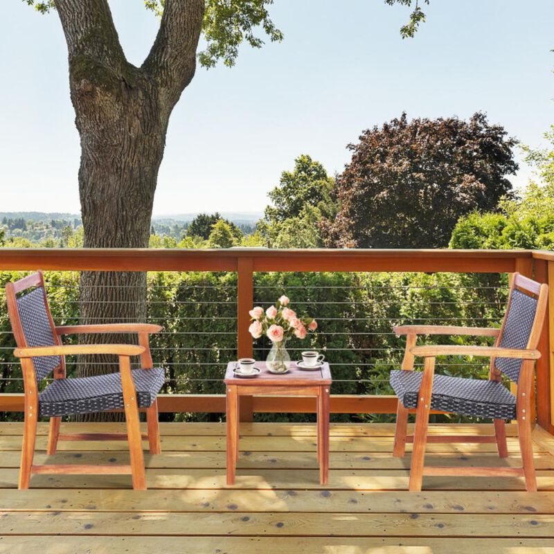 Hivvago 3 Pieces Rattan Bistro Set with Acacia Wood Frame for Garden
