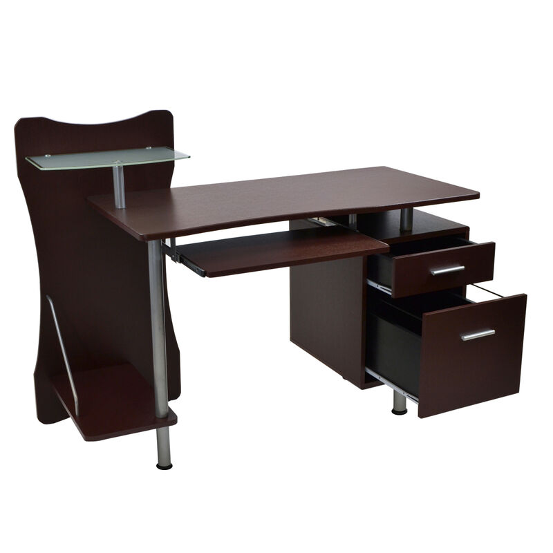 Stylish Computer Desk with Storage, Chocolate