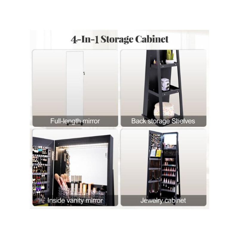 Hivvago 64 Inches Lockable Jewelry Cabinet Armoire with Built-in Makeup Mirror
